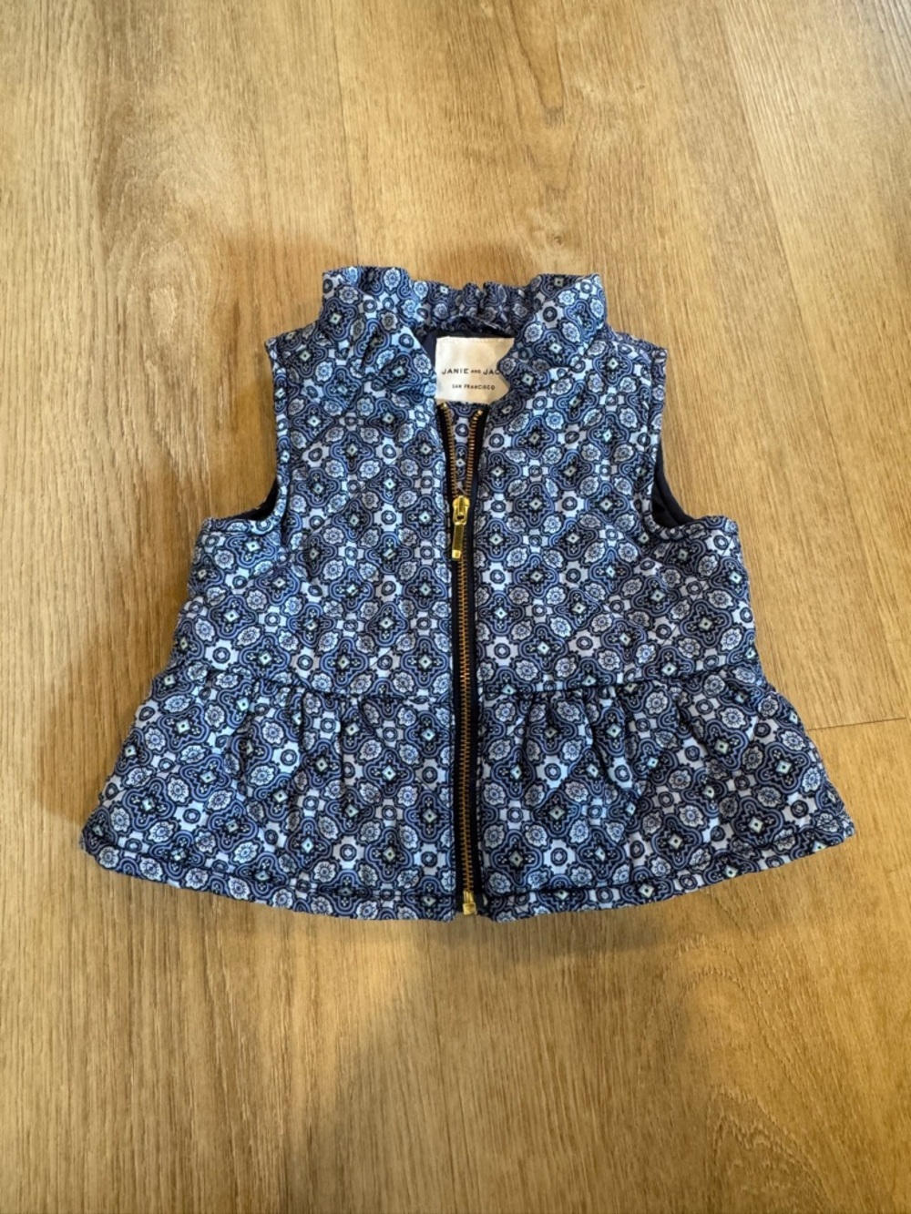 Janie & Jack Blue Floral Quilted Peplum Vest